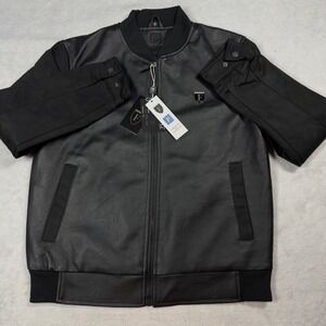 F-Collections Bomber Jacket Mens Small Black M19120 Faux Leather Mixed Media